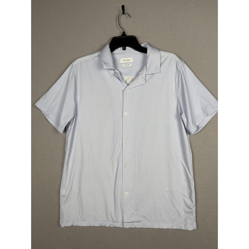 Porter & Ash Shirt Mens Large Blue Stripe Short Sleeve Button Up Stretch Kinetic